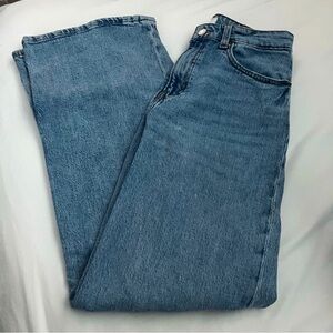 Blue Straight Leg Jeans with Clean Hem and Sturdy Waistband